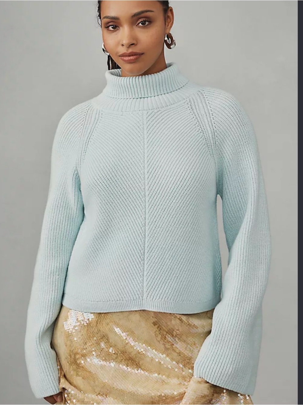 Maeve Light Blue Cowl-Neck Ribbed Sweater